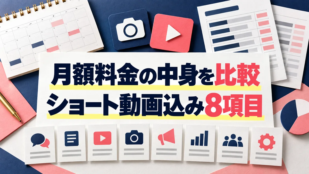 SNS運用代行の月額料金、何が違う？ショート動画込みで比較する8項目のアイキャッチ画像