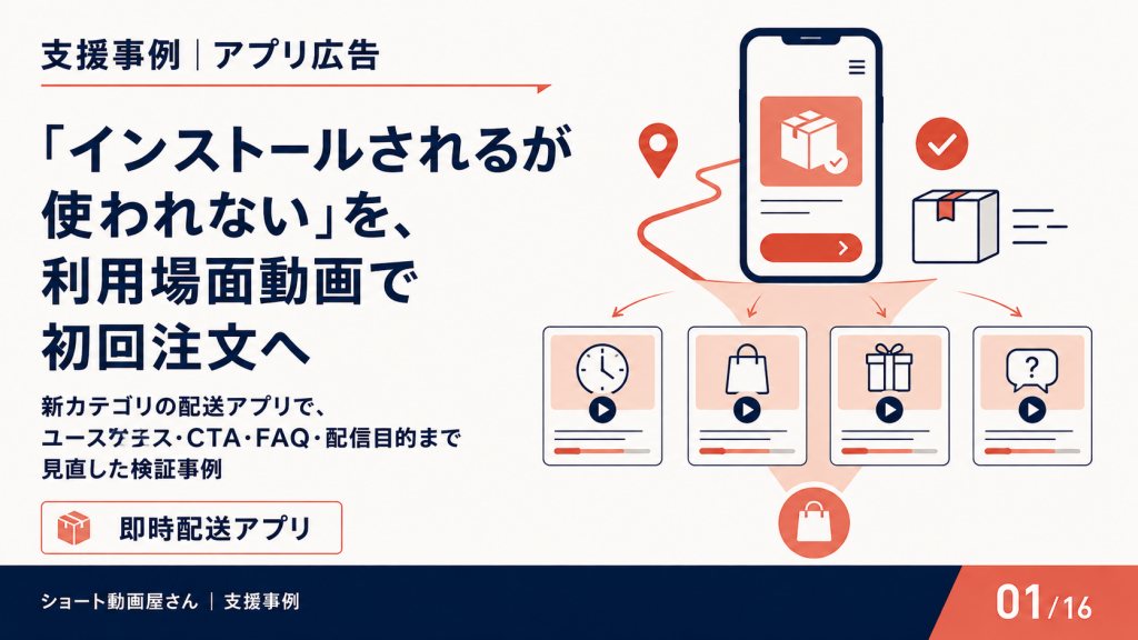 「インストールされるが使われない」を、利用場面ショート動画で初回注文への表紙
