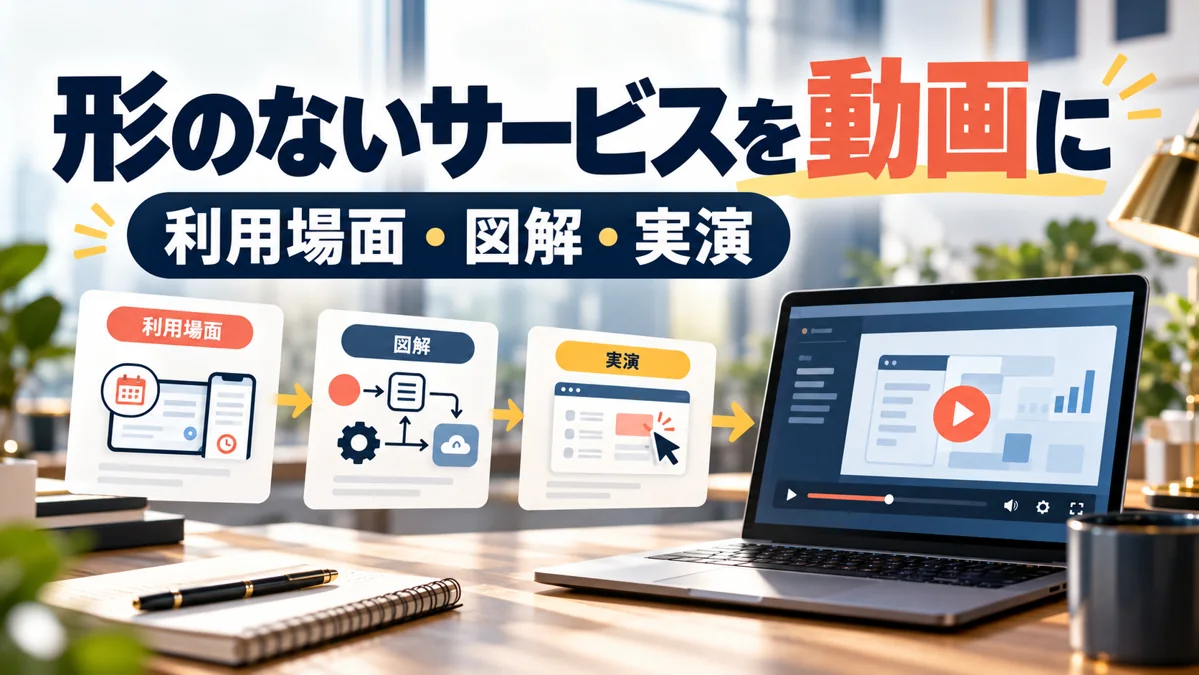 形のないサービスを動画で伝えるには？利用場面・図解・実演の使い分けのアイキャッチ画像
