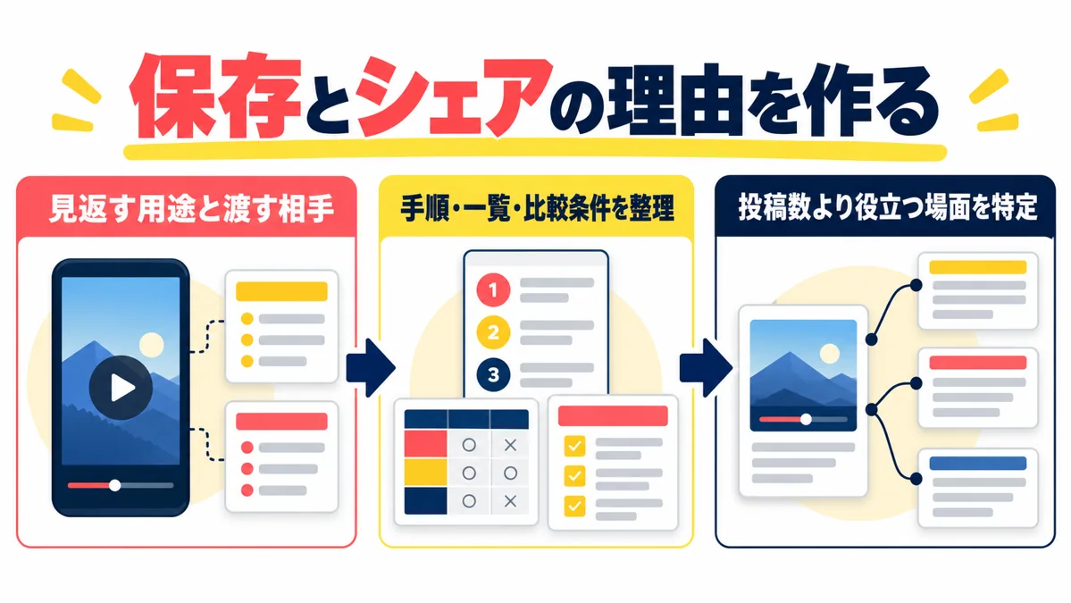 SNS動画の保存・シェアを増やすには?見返す理由と共有する理由の作り方のアイキャッチ画像