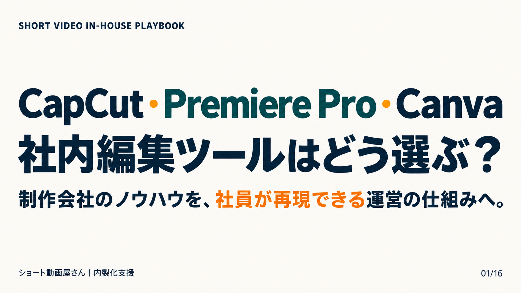 CapCut・Premiere Pro・Canva、社内編集ツールはどう選ぶ？の表紙